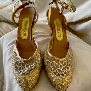 Gold/silver embroidered slingback  heels